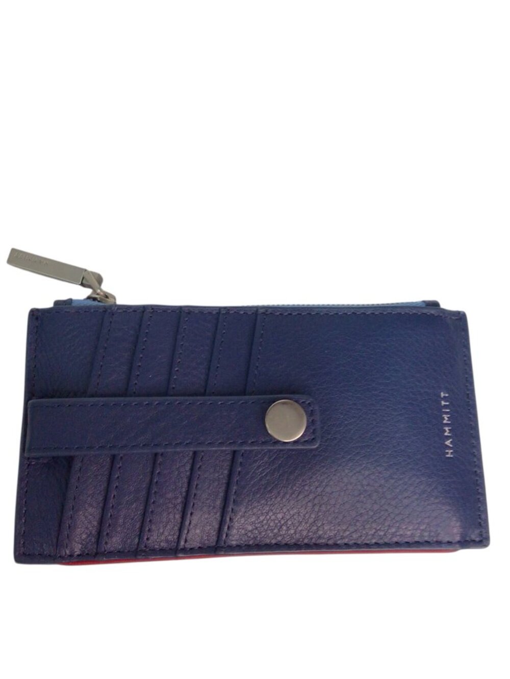 Hammitt 210 West Navy/Brushed Silver Red Zip Card Holder